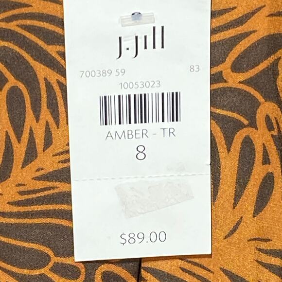 J. Jill Silk Leaf Print Box Pleat Flowy Midi Skirt Brown Orange Women 8 NWT - Picture 8 of 9